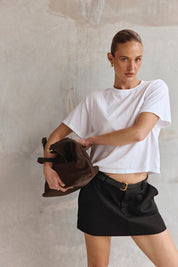 Savannah Dark Chocolate Suede Hobo Bag