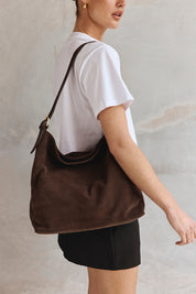 Savannah Dark Chocolate Suede Hobo Bag