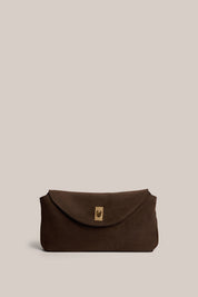 Sloane Dark Chocolate Suede Crossbody Clutch
