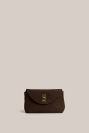 Sloane Mini Dark Chocolate Suede Crossbody Clutch