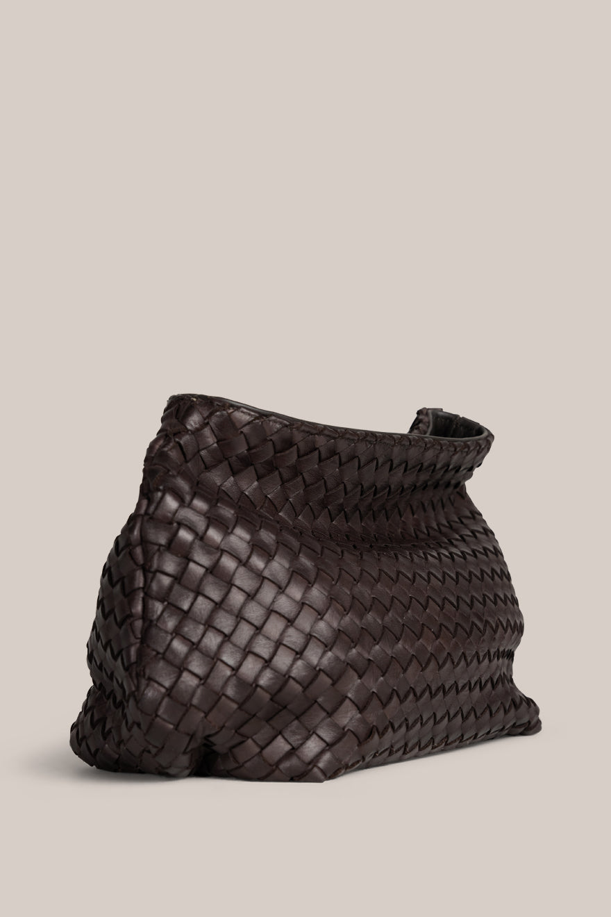 Piper Woven Dark Chocolate Clutch