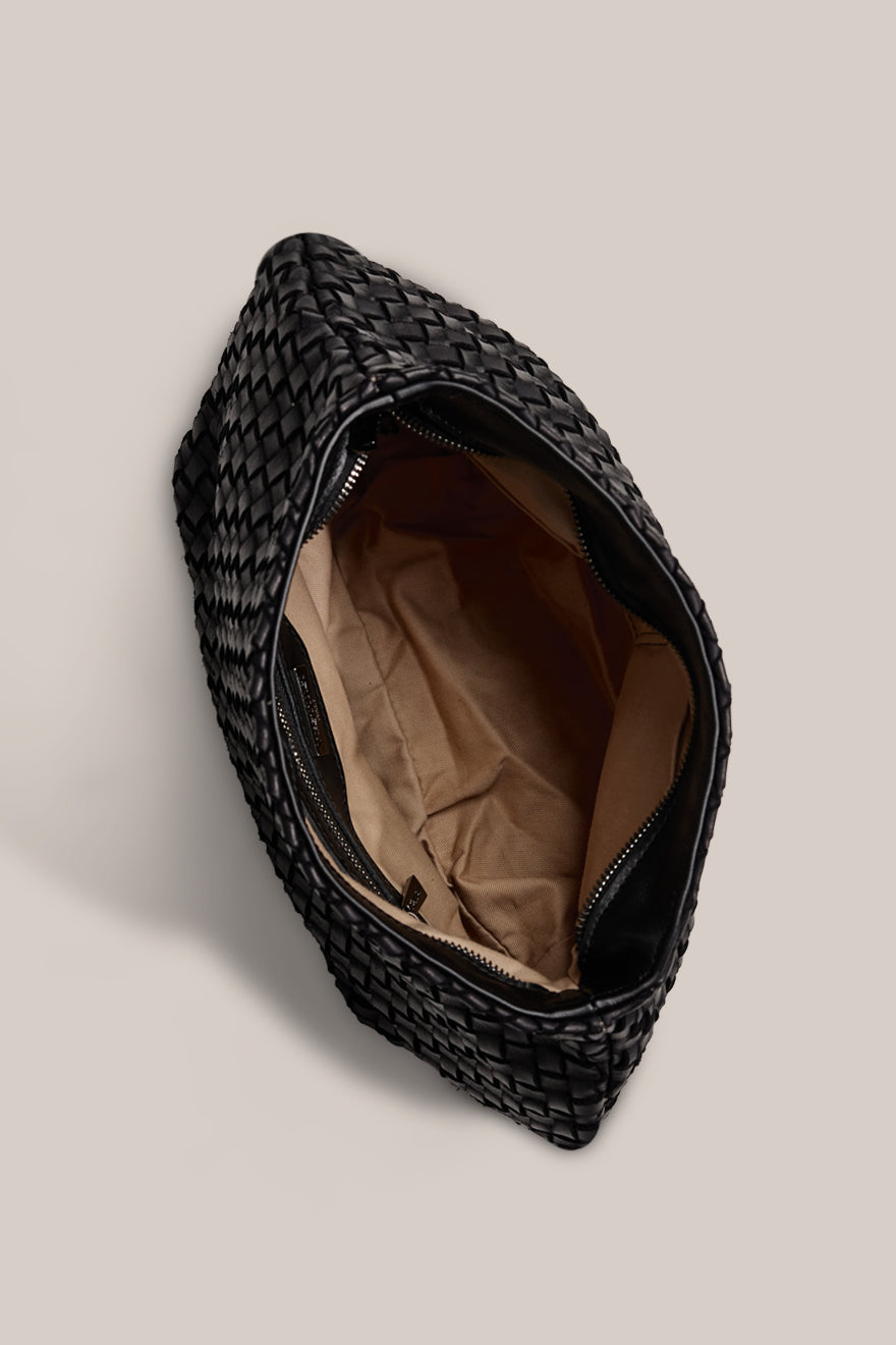 Piper Woven Black Clutch