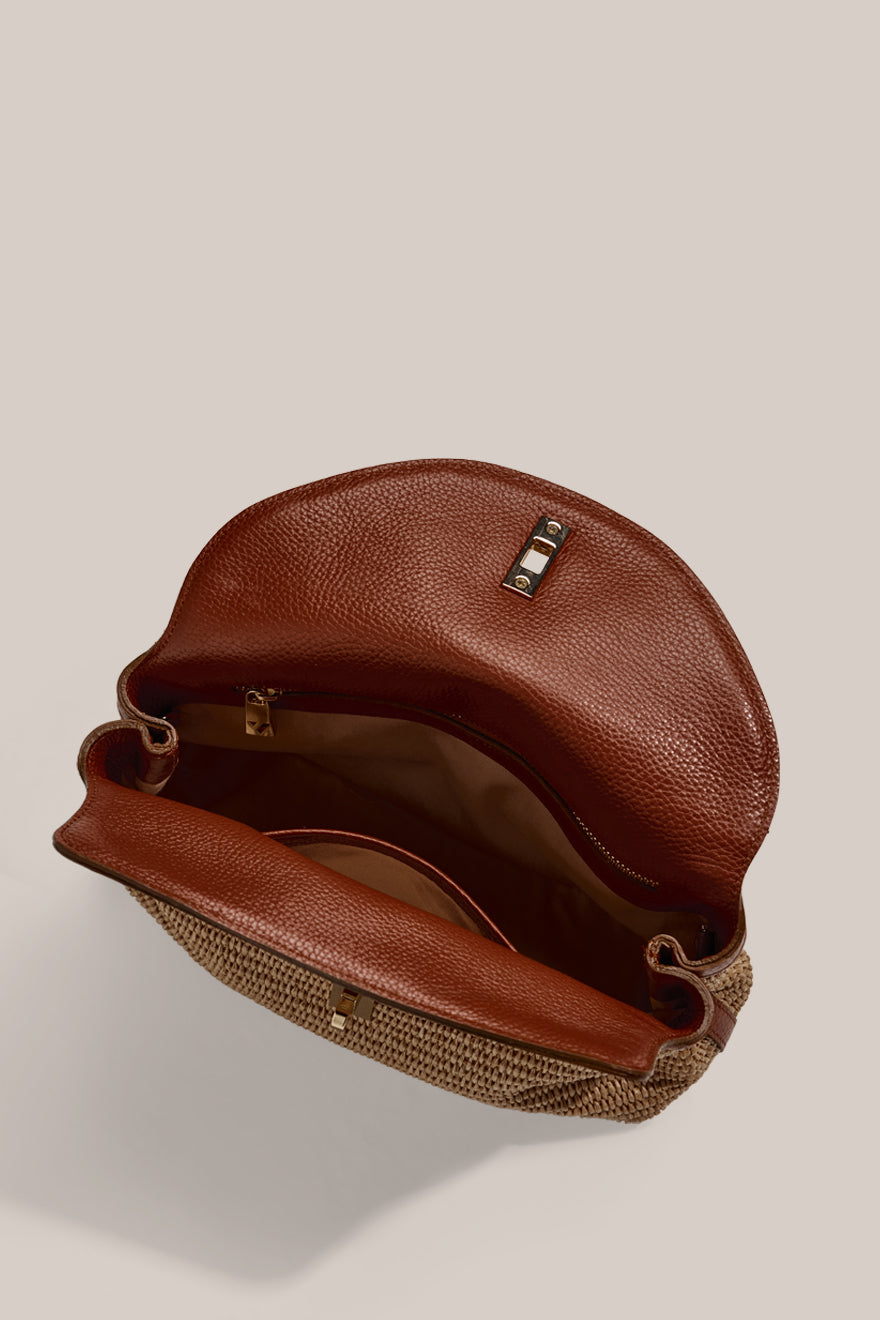 Sloane Tan Raffia Crossbody Clutch