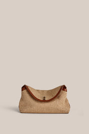 Sloane Tan Raffia Crossbody Clutch