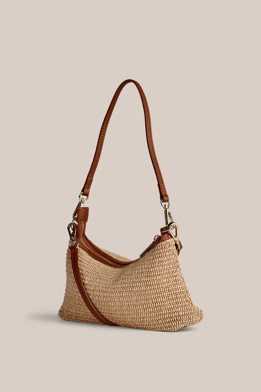 Ashley Tan Raffia Crossbody Bag