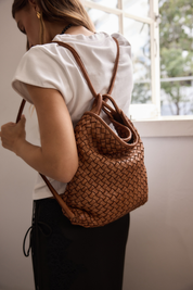 PRE ORDER Mini Woven Bella Tan 2-in-1 Convertible Backpack Tote
