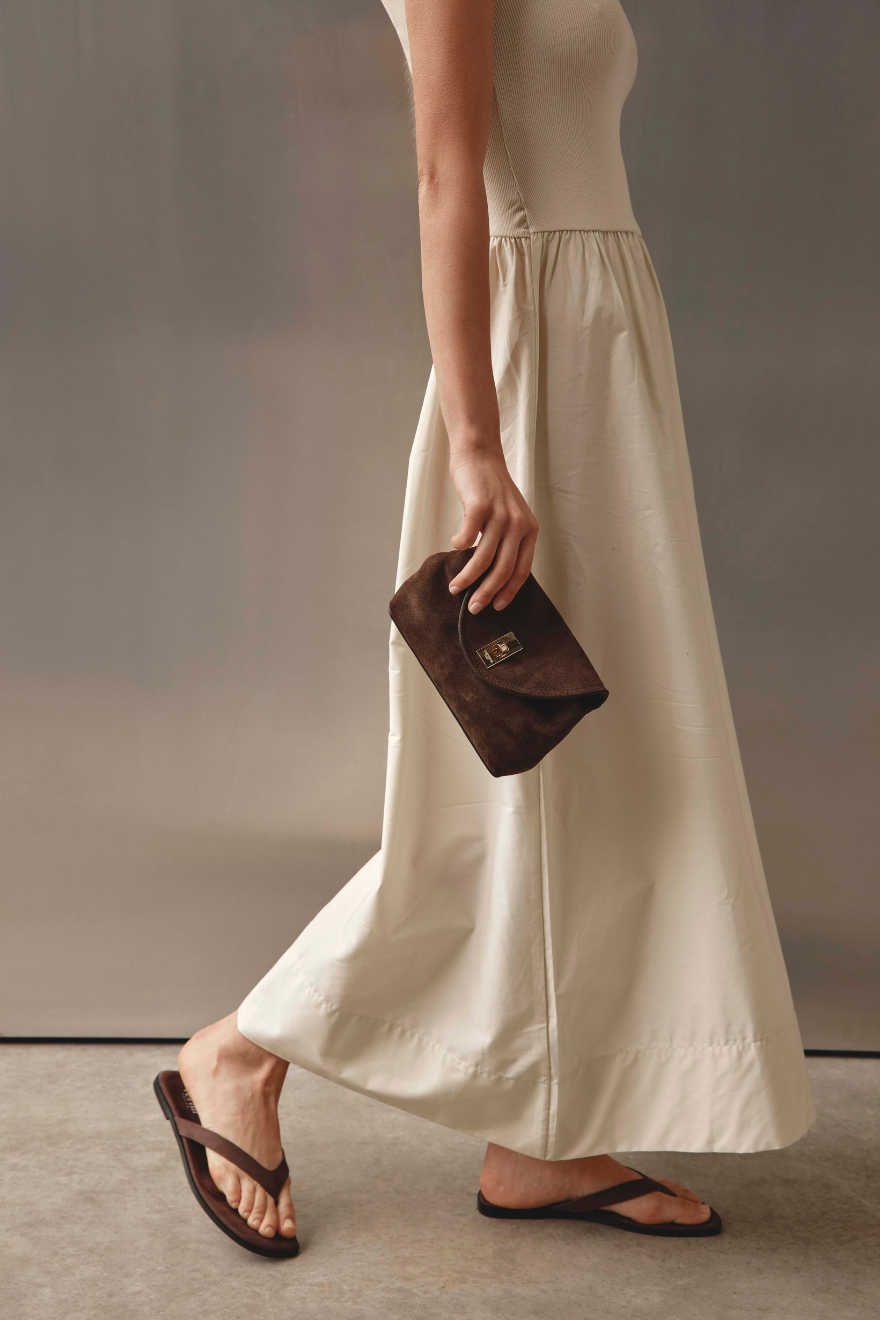 Sloane Mini Dark Chocolate Suede Crossbody Clutch