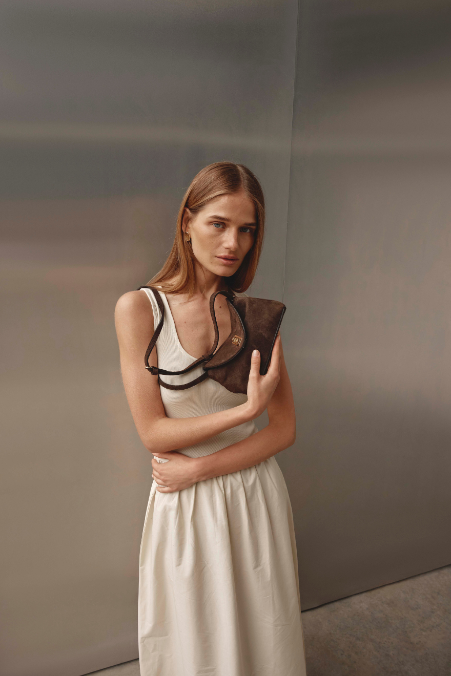 Sloane Mini Dark Chocolate Suede Crossbody Clutch