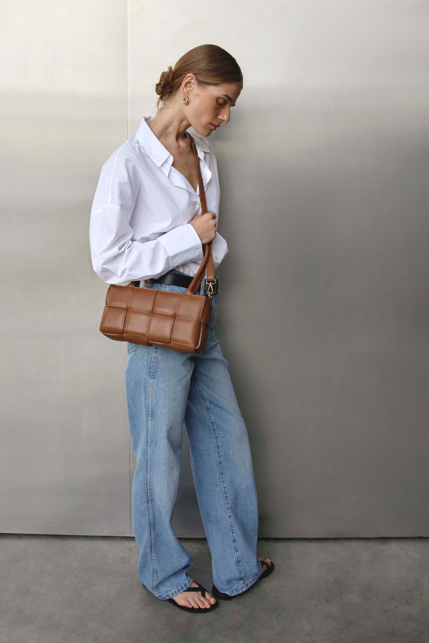 Margot Chestnut Woven Baguette