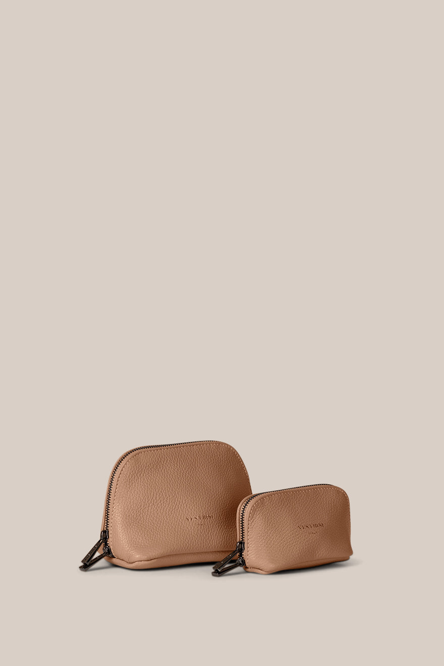 Leather Milk Chocolate Cosmetic Pouch Duo