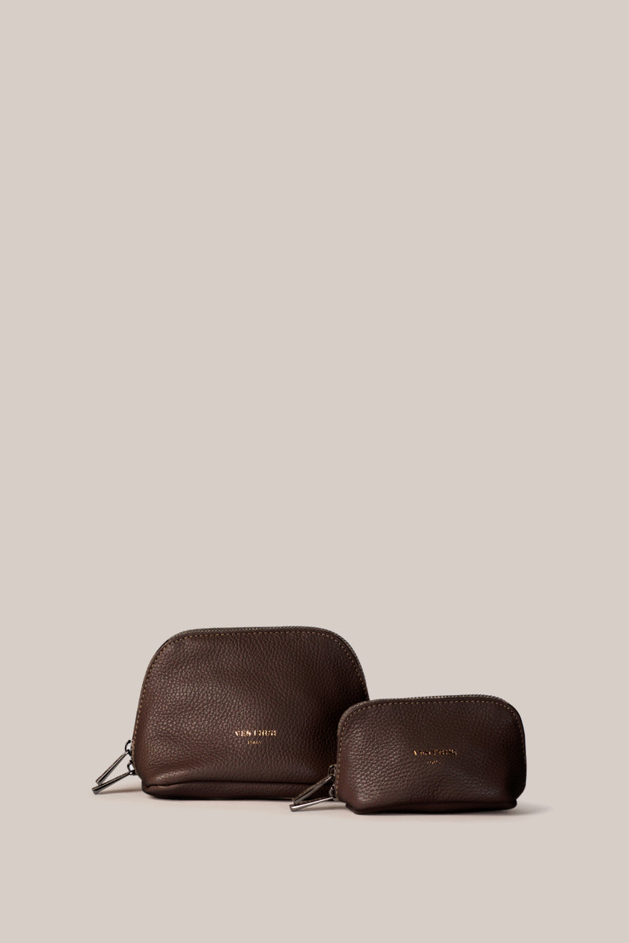 Leather Dark Chocolate Cosmetic Pouch Duo - VESTIRSI