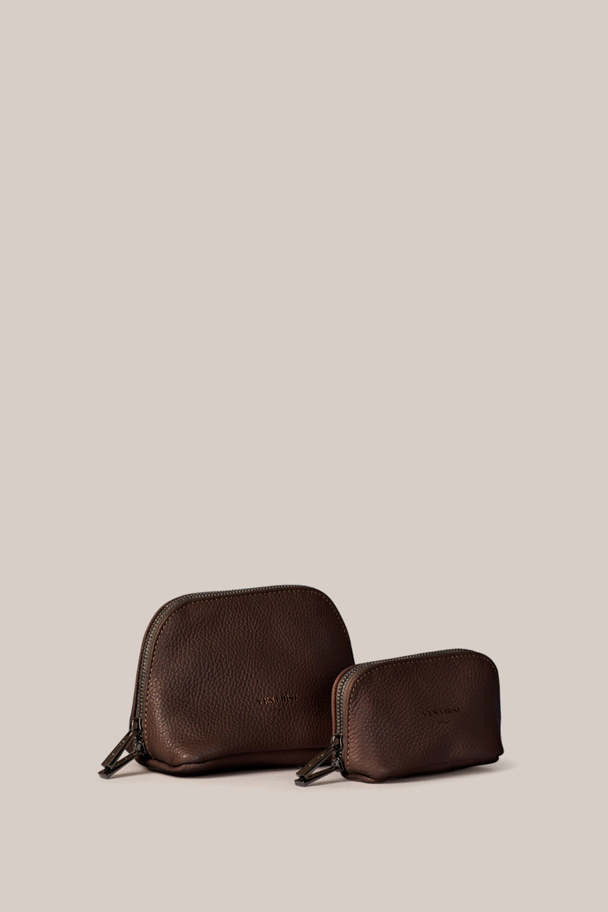 Leather Dark Chocolate Cosmetic Pouch Duo - VESTIRSI