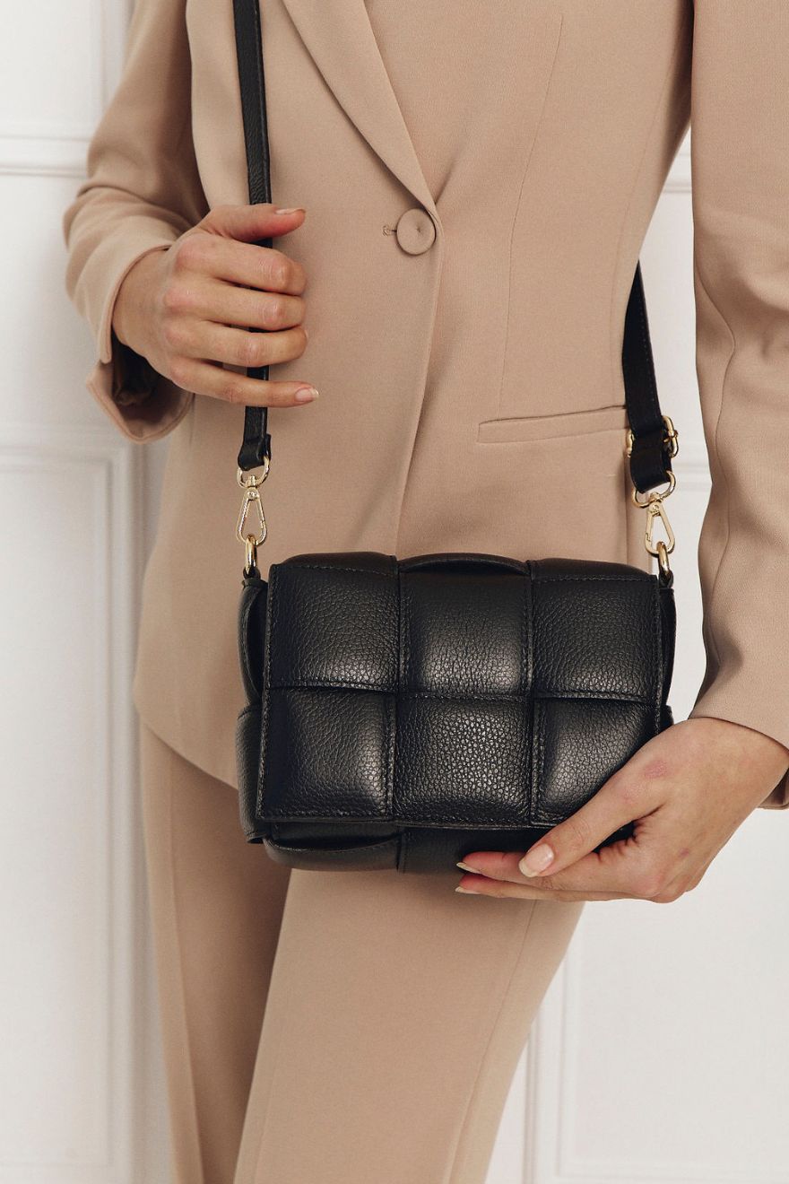 Margot Black Leather Woven Bag