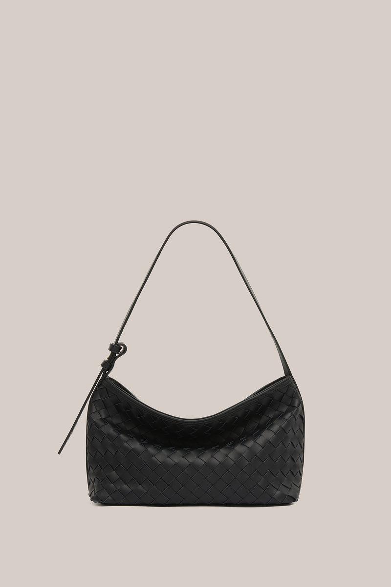 Elena Woven Shoulder Bag Black