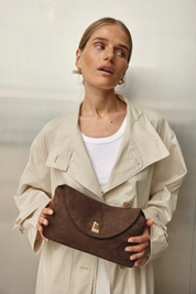 Sloane Dark Chocolate Suede Crossbody Clutch