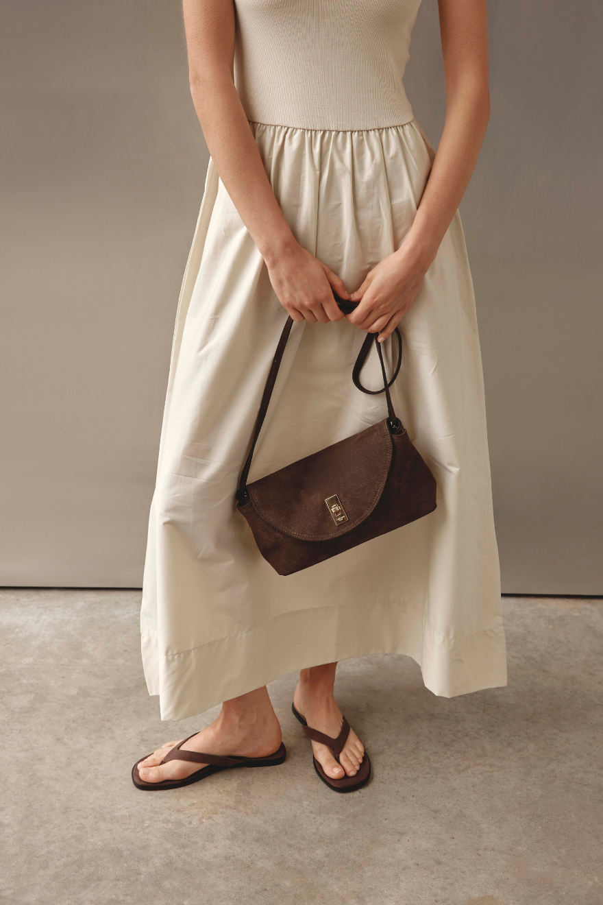 Sloane Dark Chocolate Suede Crossbody Clutch