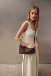 Sloane Dark Chocolate Suede Crossbody Clutch