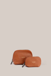 Leather Tan Cosmetic Pouch Duo
