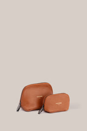 Leather Tan Cosmetic Pouch Duo