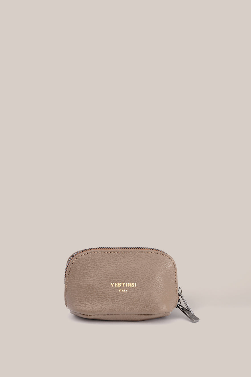 Leather Taupe Cosmetic Pouch Duo