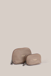 Leather Taupe Cosmetic Pouch Duo