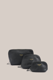 Leather Black Cosmetic Pouch Trio