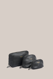 Leather Black Cosmetic Pouch Trio