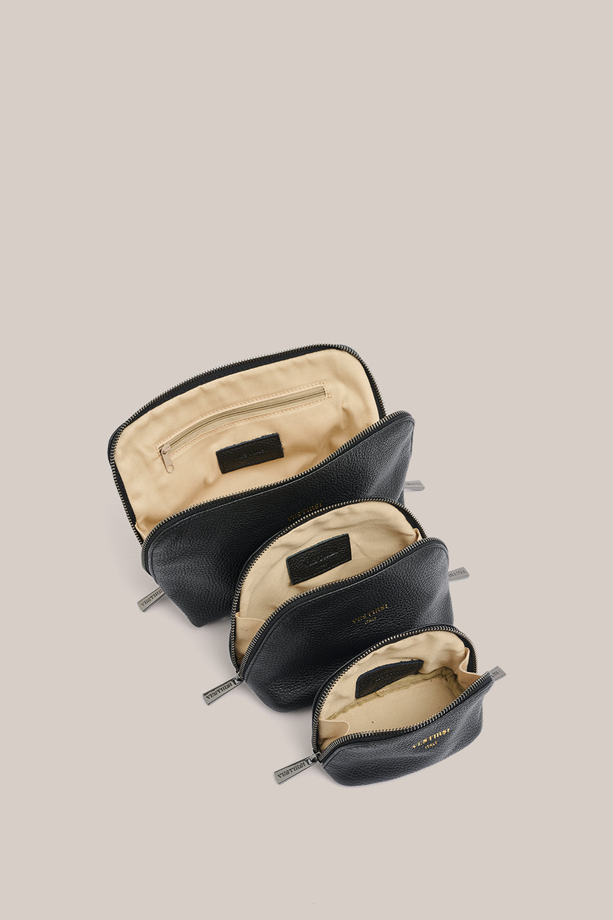 Leather Black Cosmetic Pouch Trio