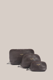 Leather Dark Chocolate Cosmetic Pouch Trio