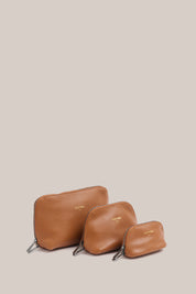 Leather Tan Cosmetic Pouch Trio