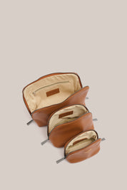 Leather Tan Cosmetic Pouch Trio