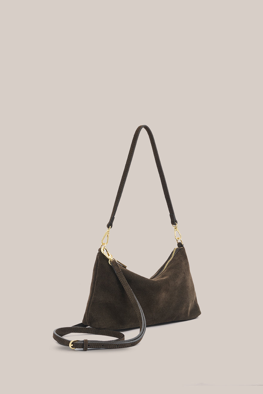 Ashley Dark Chocolate Suede Crossbody Bag
