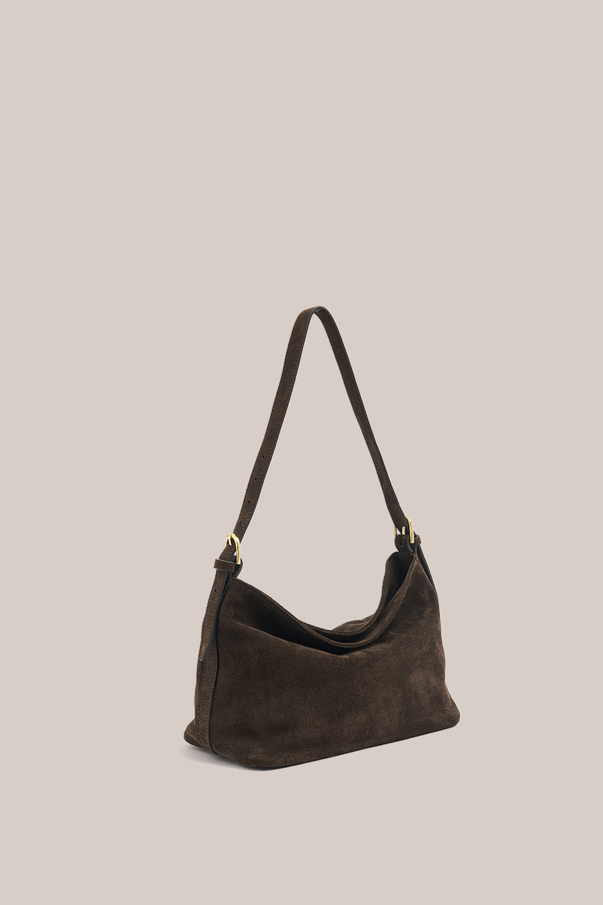 Eden Dark Chocolate Suede Shoulder Bag