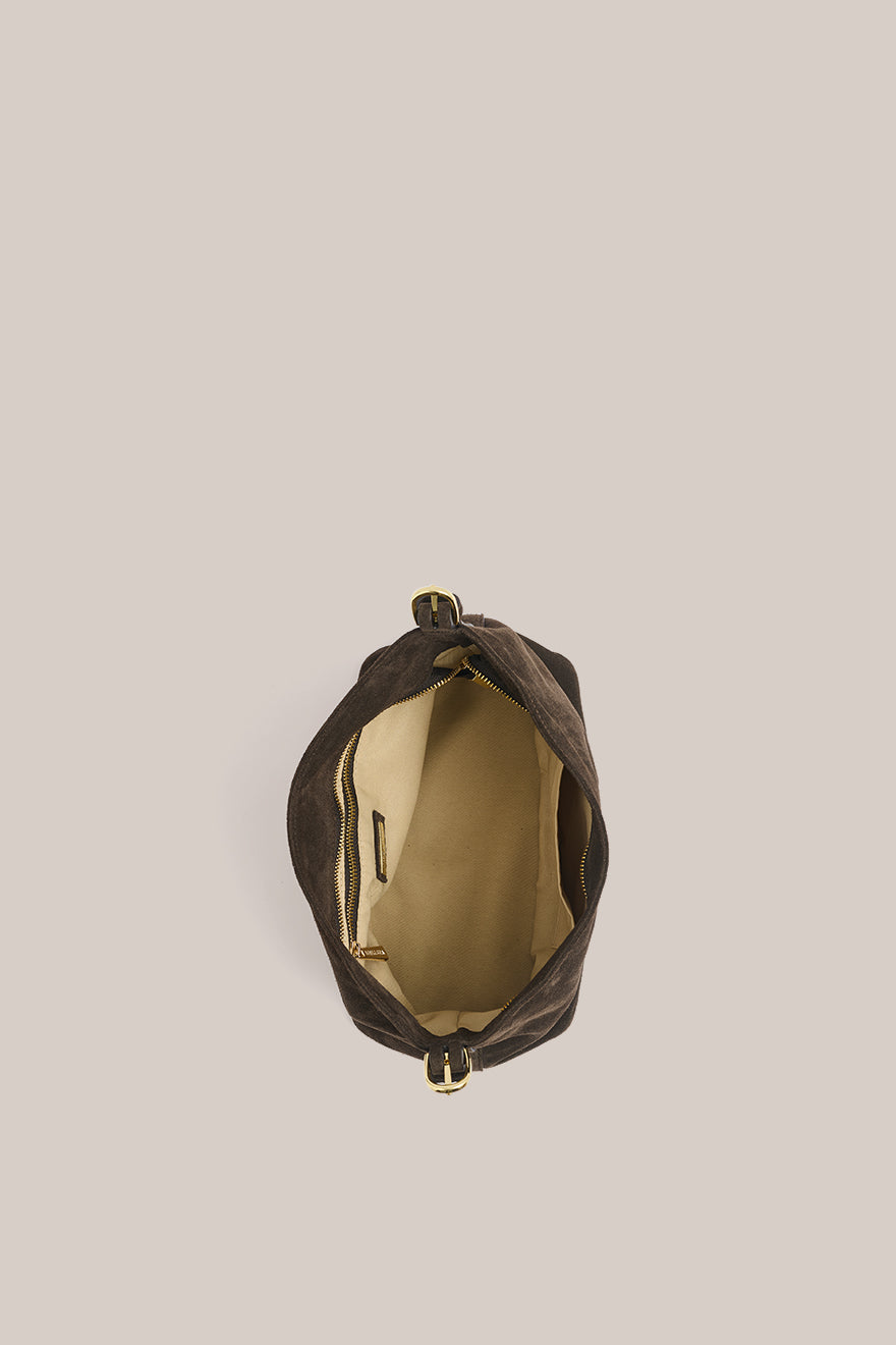 Eden Dark Chocolate Suede Shoulder Bag