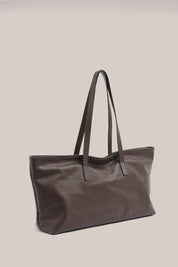 Mia Dark Chocolate Leather East West Slouchy Tote