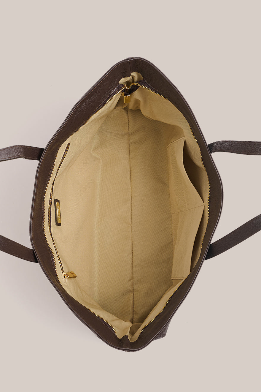 Mia Dark Chocolate Leather East West Slouchy Tote