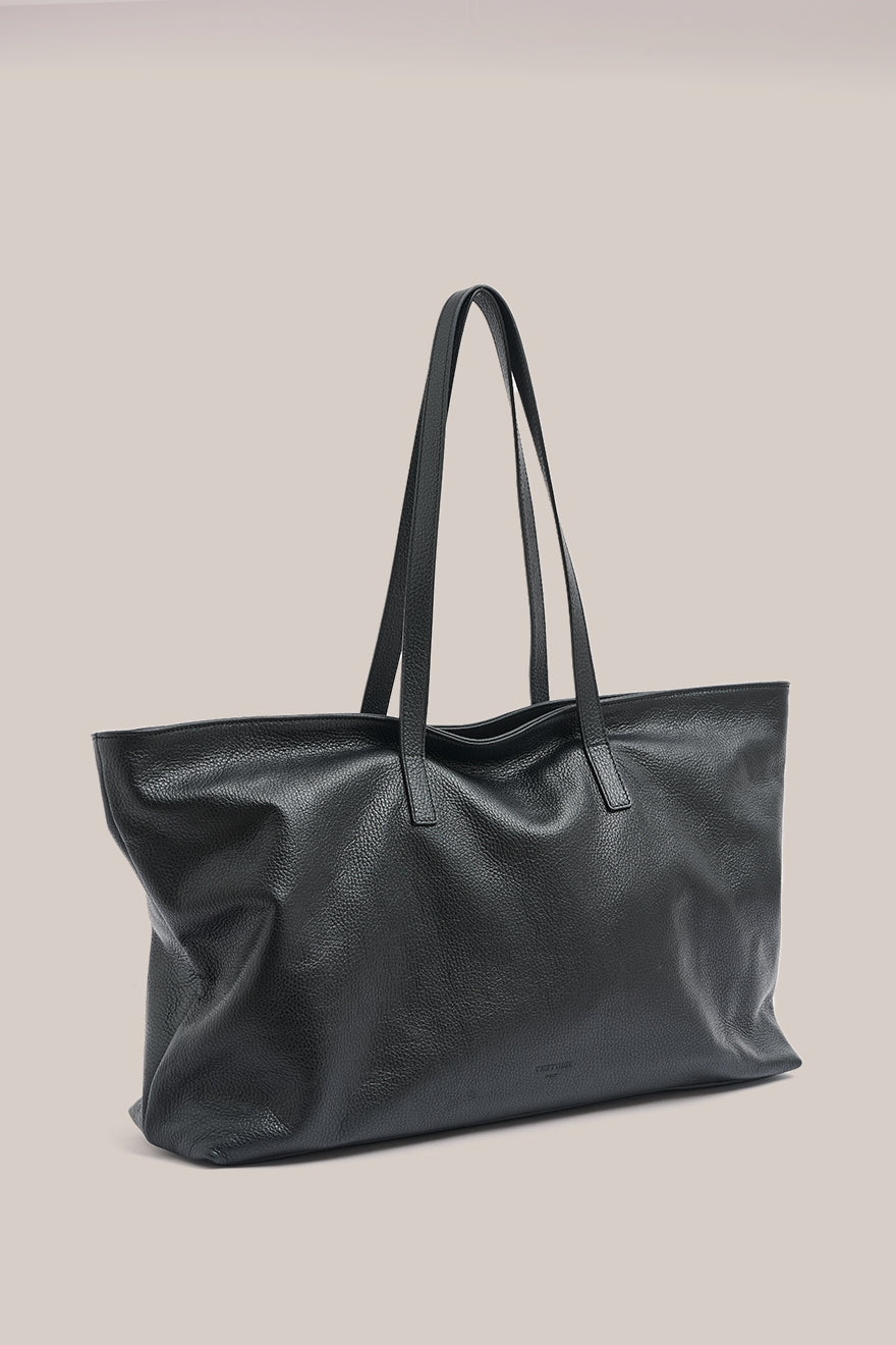 Mia XL Black Leather East West Slouchy Tote