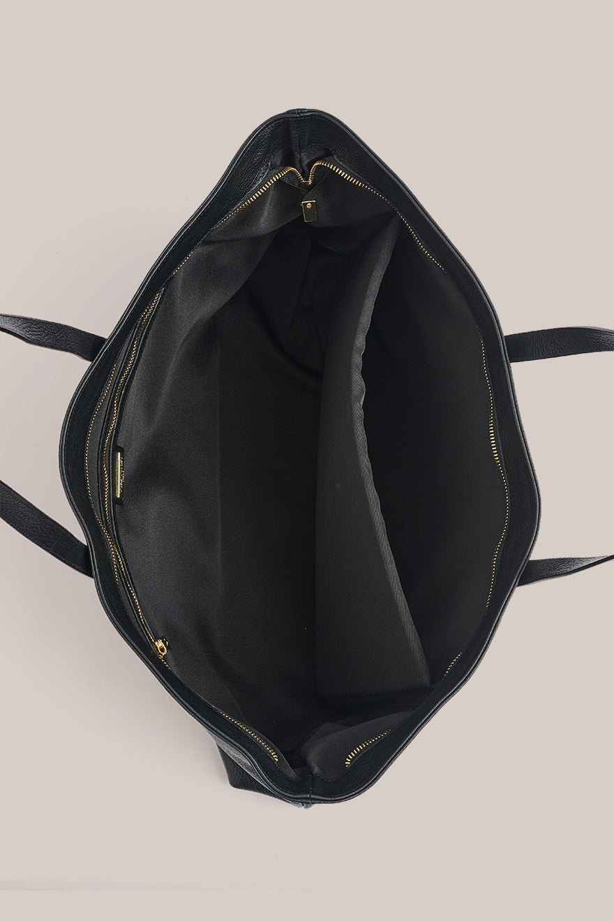 Mia XL Black Leather East West Slouchy Tote