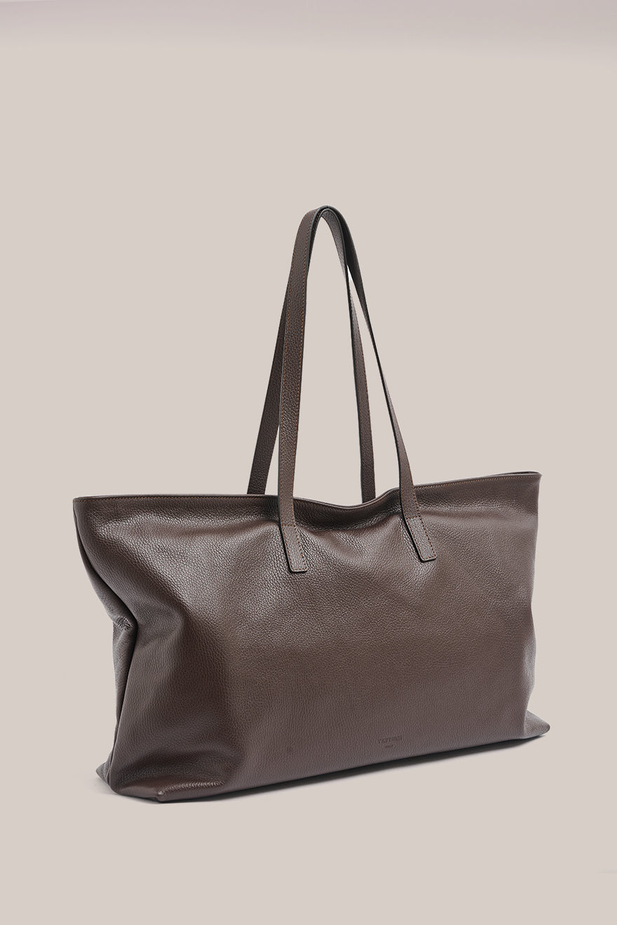 Mia XL Dark Chocolate Leather East West Slouchy Tote