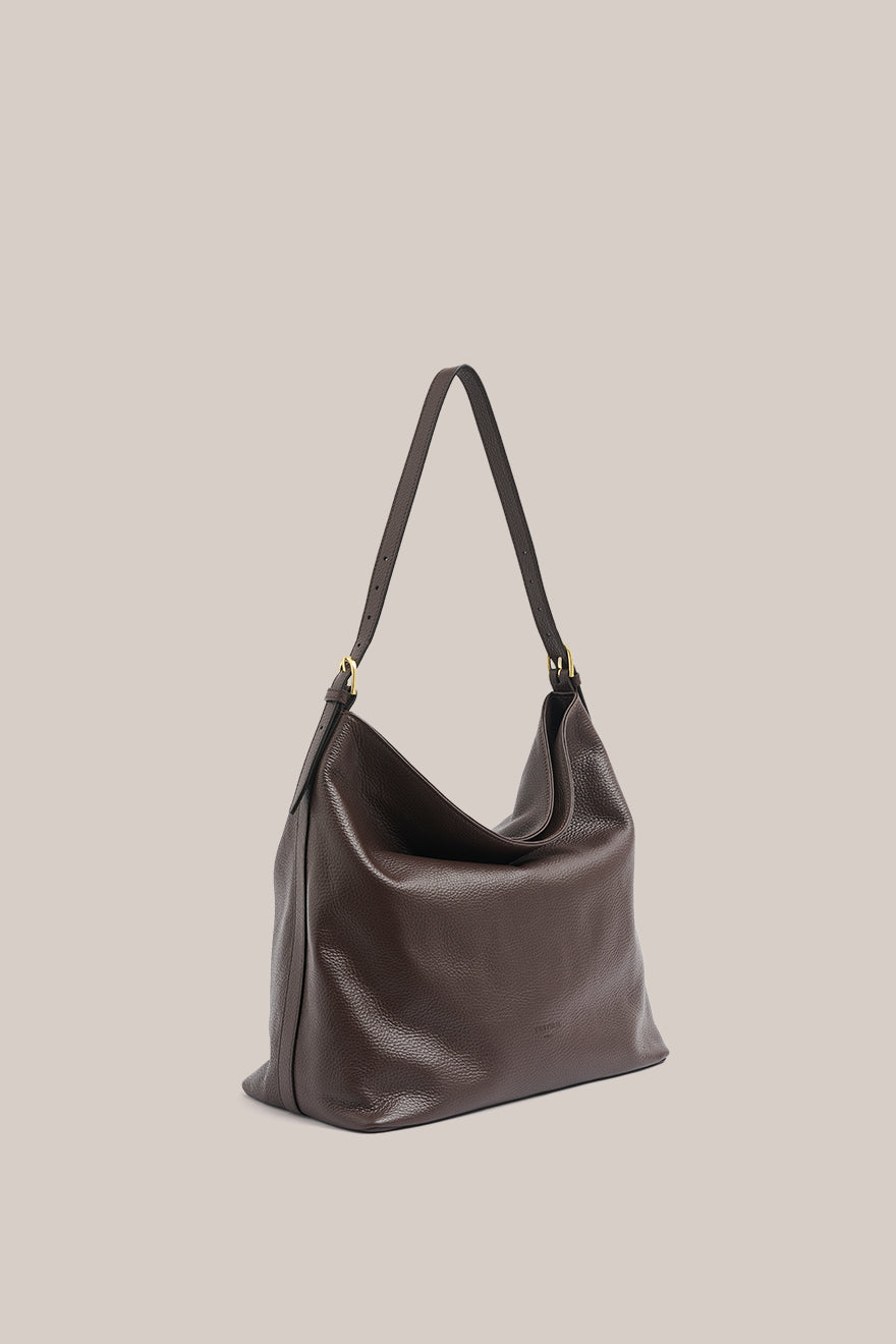 Serena Dark Chocolate Leather Hobo Bag
