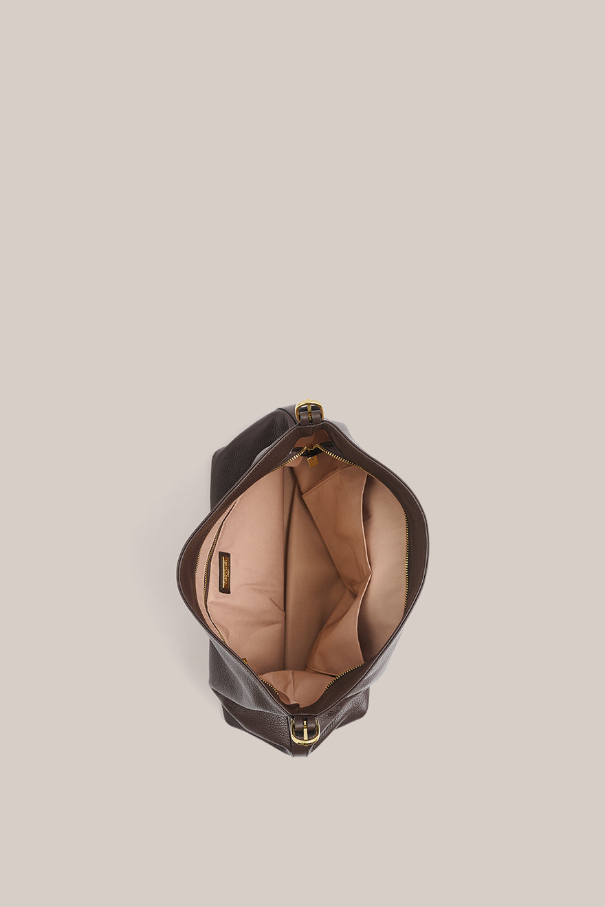 Serena Dark Chocolate Leather Hobo Bag