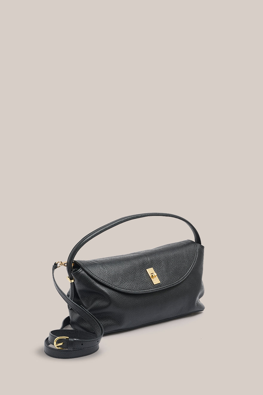 Sloane Large Black Leather Top Handle Crossbody