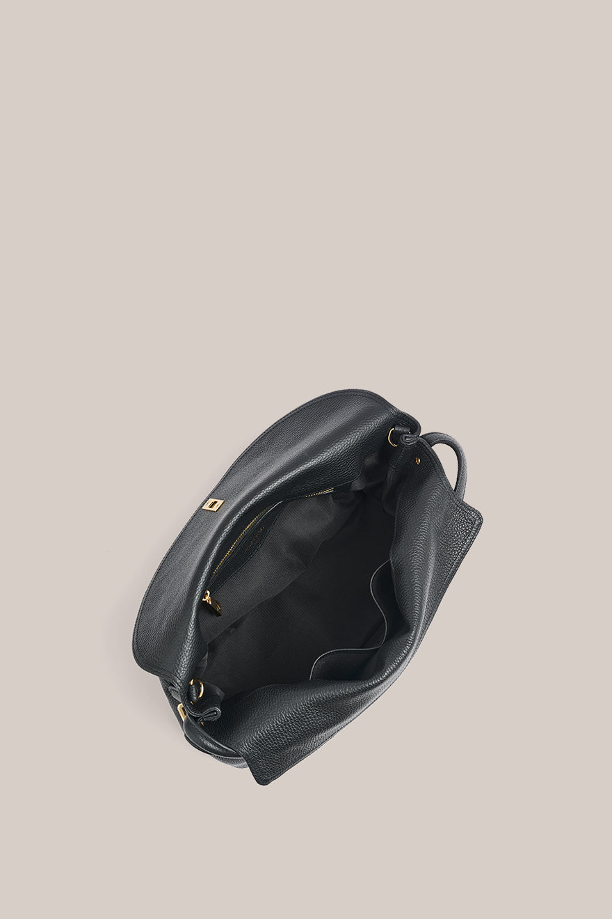Sloane Large Black Leather Top Handle Crossbody