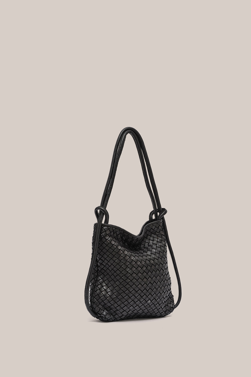 PRE ORDER Mini Woven Bella Black 2-in-1 Convertible Backpack Tote
