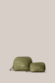 Leather Khaki Cosmetic Pouch Duo