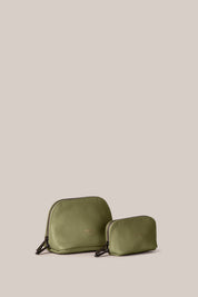 Leather Khaki Cosmetic Pouch Duo