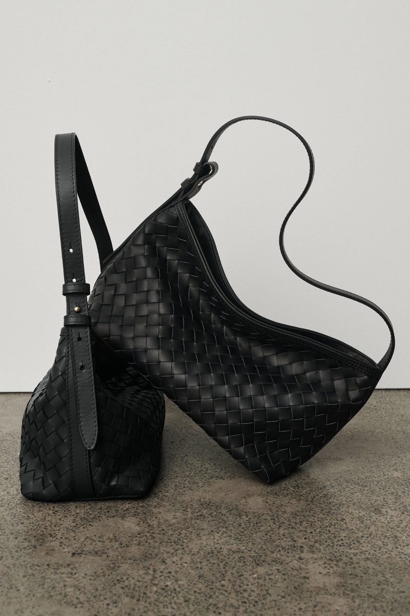 Elena Woven Shoulder Bag Black