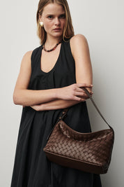 Elena Woven Shoulder Bag Chocolate