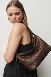 Elena Woven Shoulder Bag Chocolate