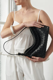 Elena Woven Shoulder Bag Black